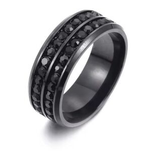 Elegant Unisex Black Stainless Steel Crystal Band Ring